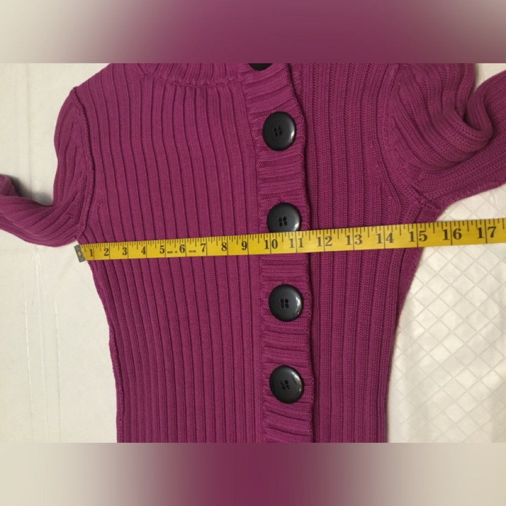 Moda International Ribbed Button-Front Turtleneck Sweater - Magenta - Picture 2 of 9